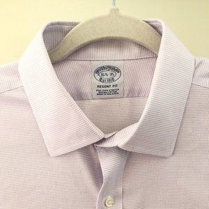 Brooks Brothers Dress Shirt Men 16.5-35 Light Purple Checked Regent Fit Non-Iron